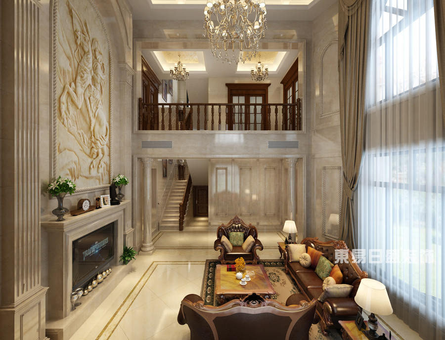 桂林华生•御景湾别墅600㎡欧式风格：客厅楼梯装修设计效果图