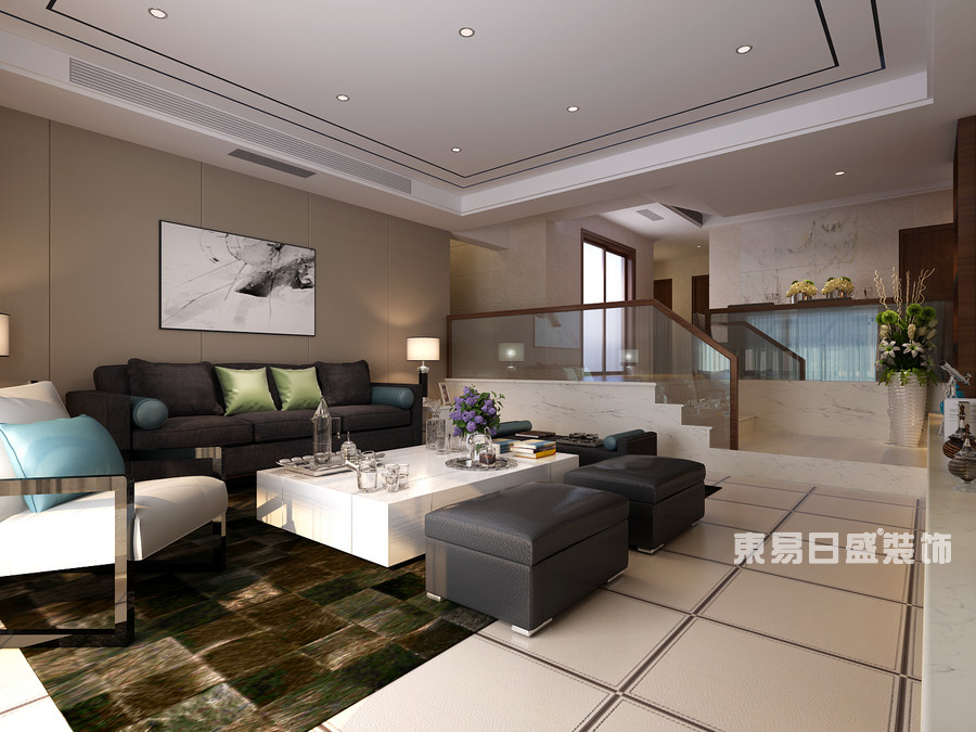 桂林丽景5号公馆四居室160㎡现代简约风格：客厅装修设计效果图