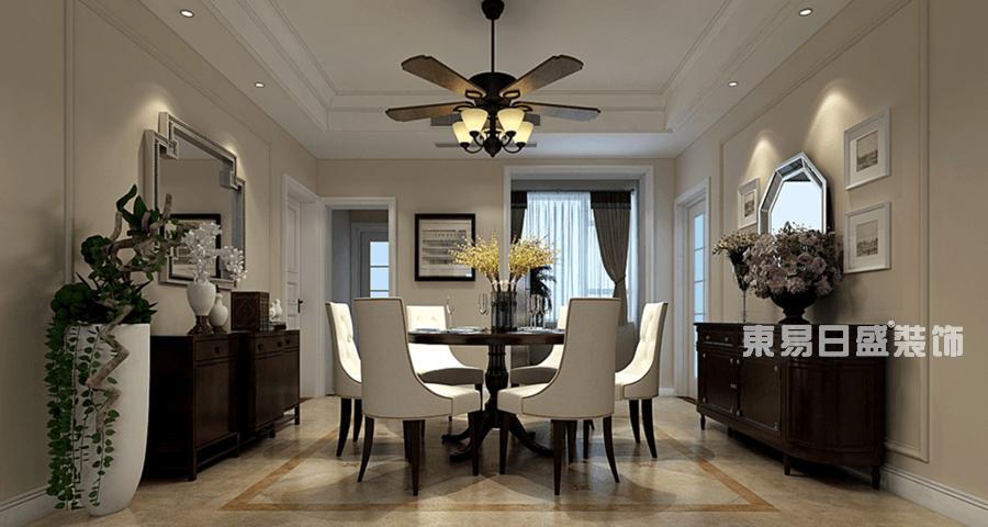 美式简约的家具大多为古典弯腿式，家具、门、窗漆成白色，擅用各种花饰、丰富的石膏线条变化。