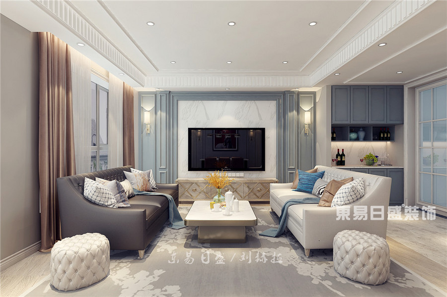 亲和家源跃层240平现代轻奢美式风格客厅
