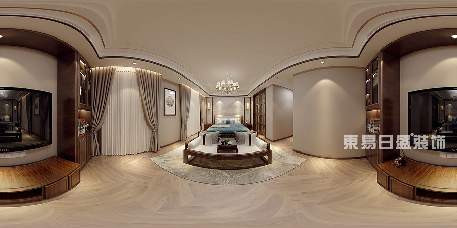 临沂装修慧谷领域别墅400平新中式风格二层主卧室