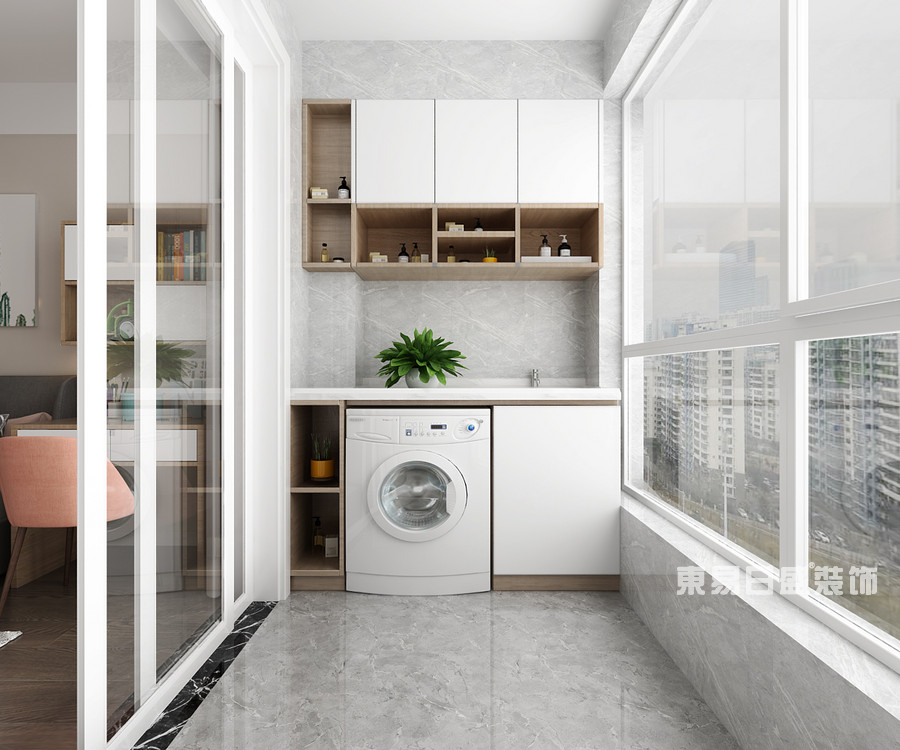 天泰华府三室两厅110平米-新中式风格方案-洗衣房效果图