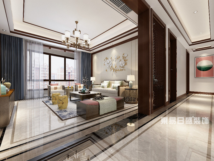 明珠港湾-170平米-客厅-新中式风格-装修效果图
