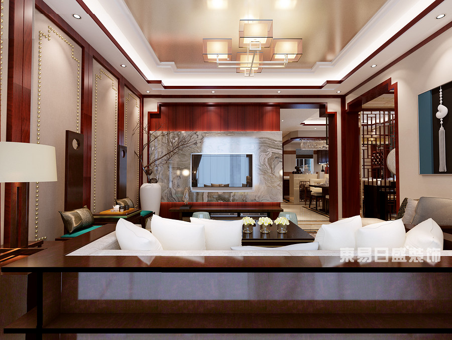 名仕温泉国际城别墅-新中式风格-一楼客厅效果图3