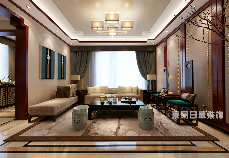名仕温泉国际城别墅-新中式风格-一楼客厅效果图1