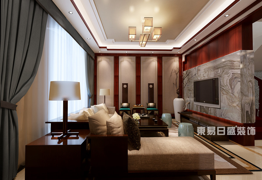 名仕温泉国际城别墅-新中式风格-一楼客厅效果图2