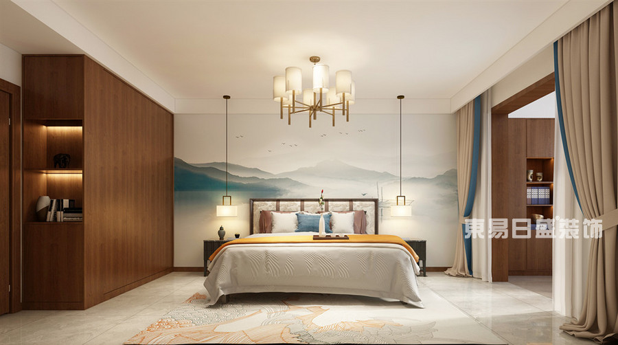 西班牙小镇-167平米-卧室-新中式风格-装修效果图