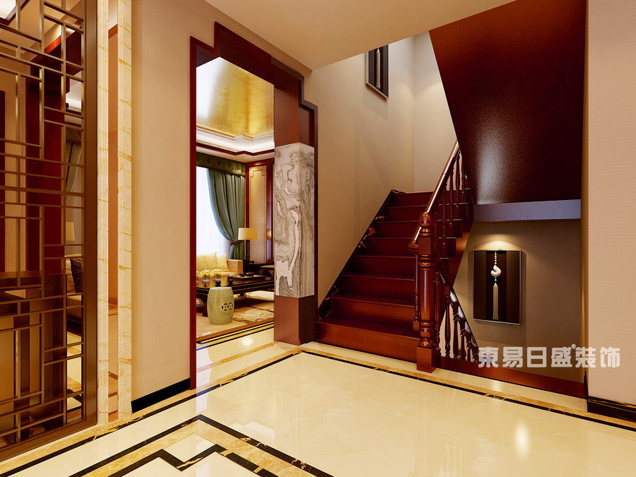 名仕温泉国际城别墅-新中式风格-楼梯效果图