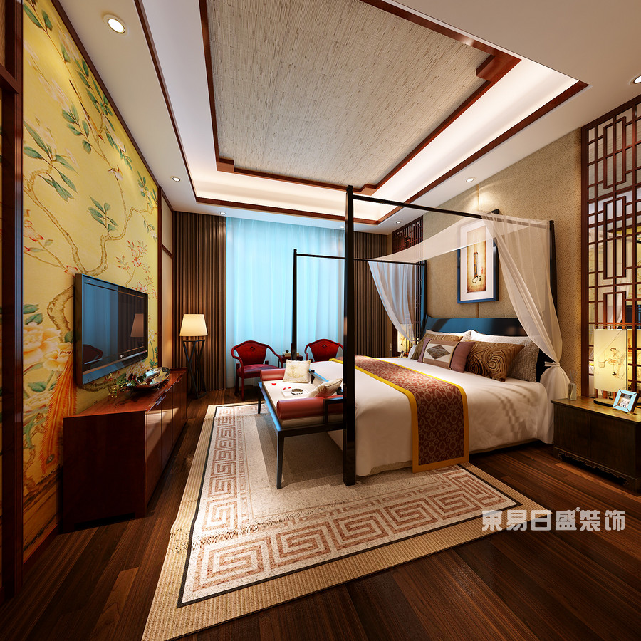 名仕温泉国际城别墅-新中式风格-三层主人卧室效果图