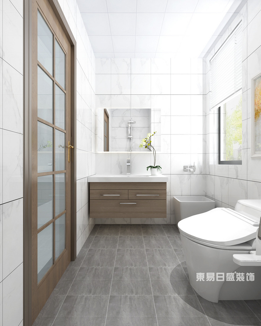 外滩龙庭帝景三居室140平米-现代简约风格装修-卫生间洗手盆效果图