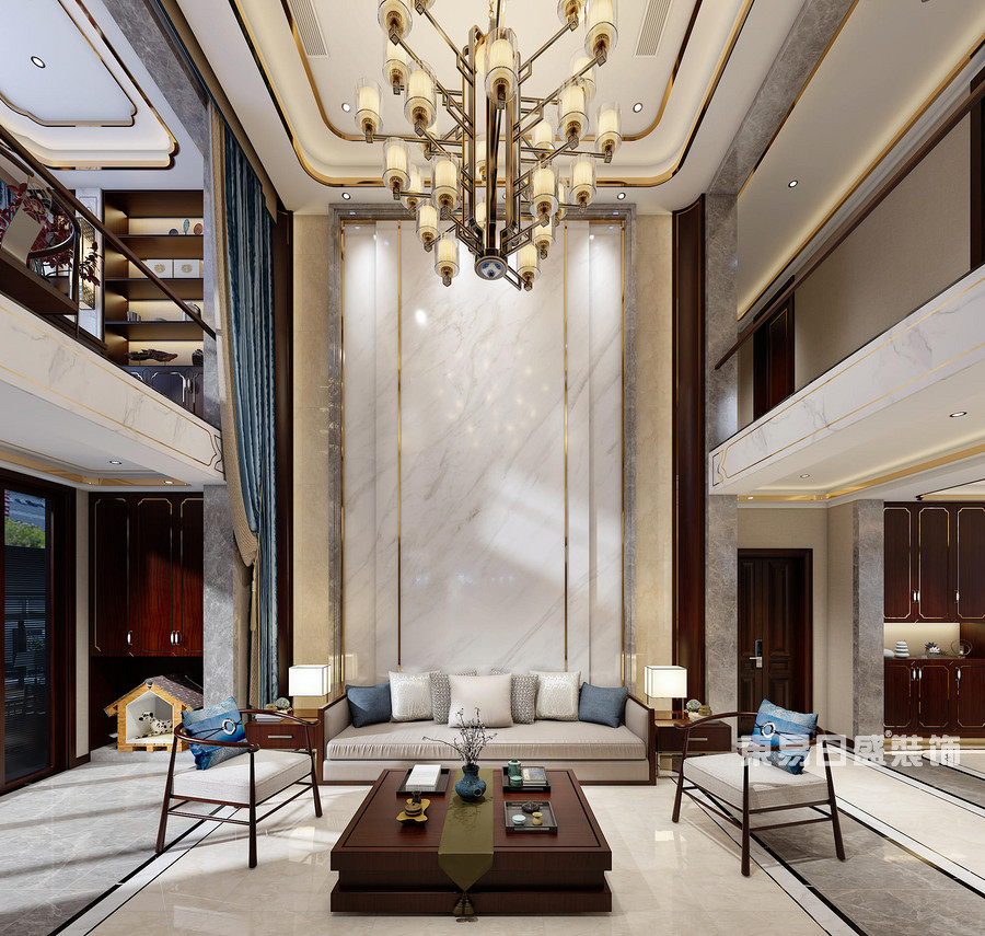 明珠港湾-300平米-客厅-中式风格-装修效果图