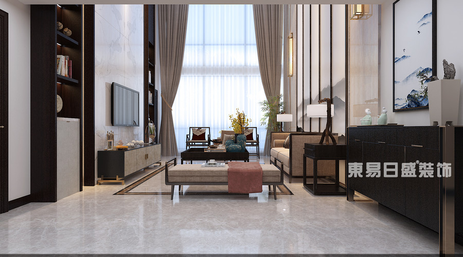 翰林苑-220平米-客厅-新中式风格-装修效果图