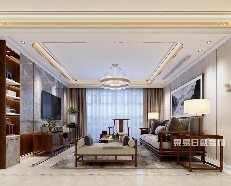世纪景苑-160平米-客厅-中式风格-装修效果图