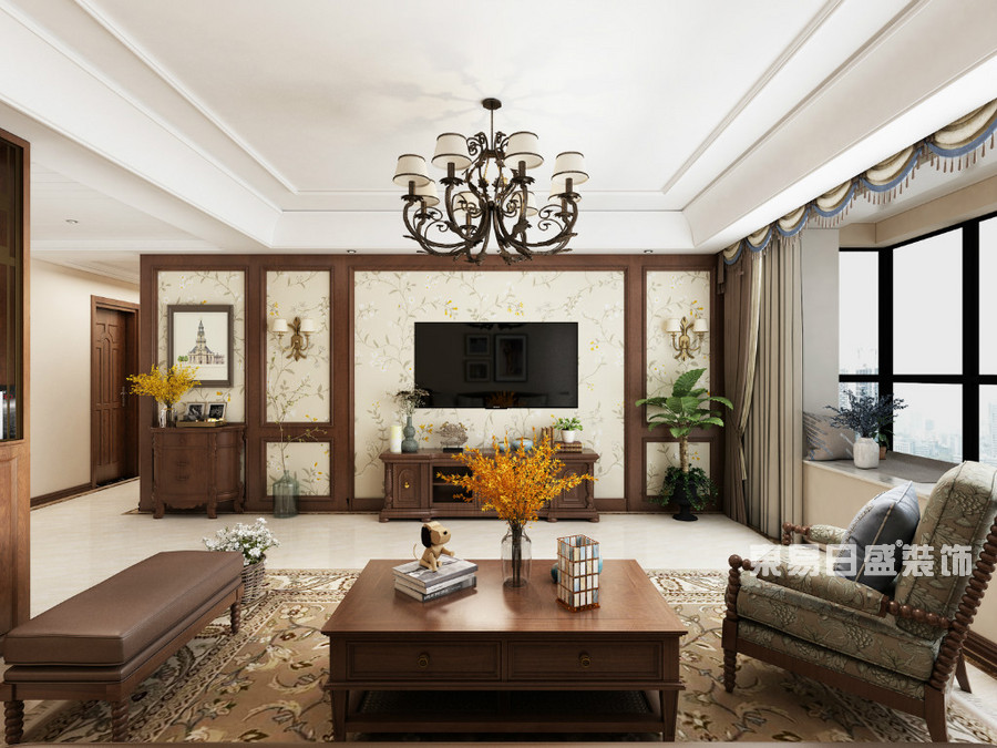 通达小区-170平米-客厅-美式风格-装修效果图