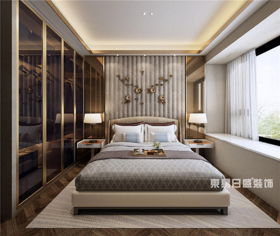 床头的弧面装饰，充满时尚气息的床头墙造型，将低调的奢华演绎到底。每一处细节都恰到好处。