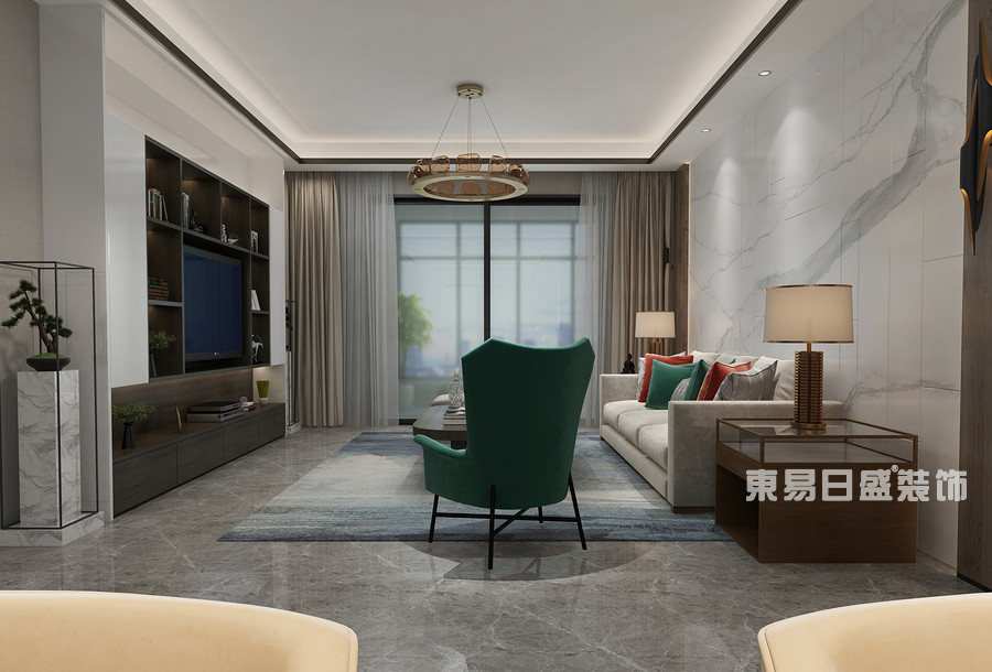 亲和家源三居室123平米-新中式风格-客厅效果图2