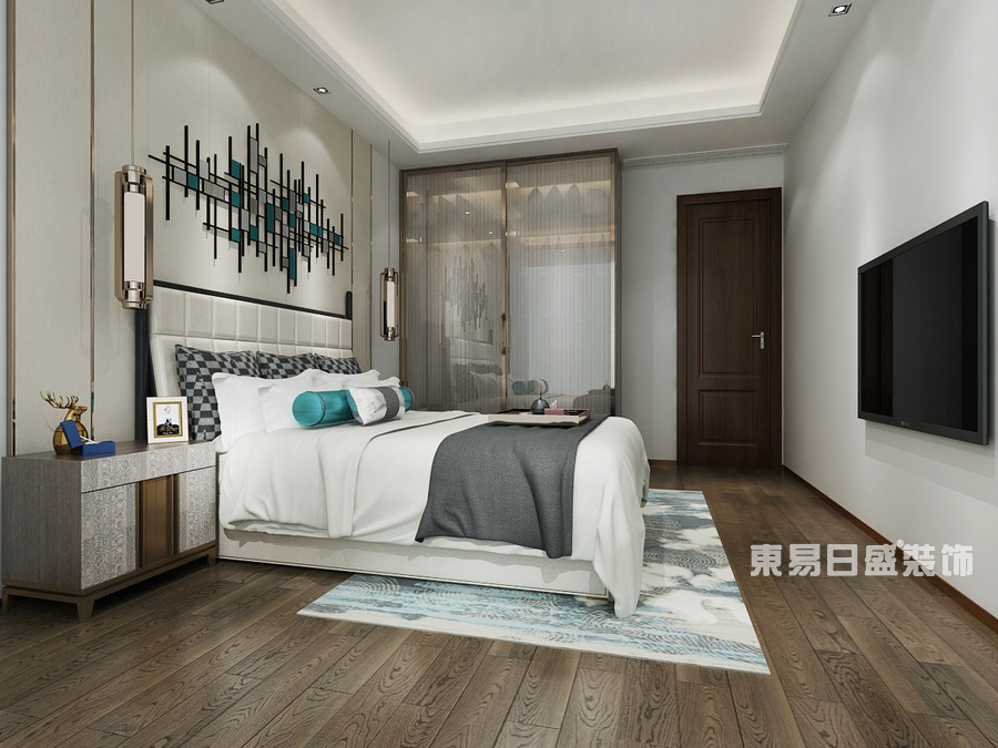 亲和家源三居室123平米-新中式风格-次卧室效果图