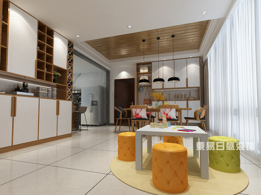 桂林医专家属楼四居室 120 ㎡现代风格：餐厅厨房装修设计效果图