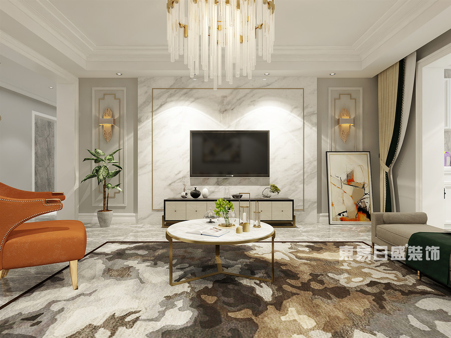 美庐印象-140平米-客厅-现代轻奢-装修效果图