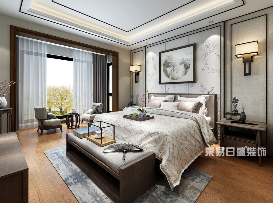 桂林复式楼220㎡新中式风格：主卧室装修设计效果图