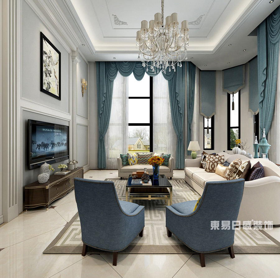 桂林市自建别墅518㎡美式风格：客厅装修设计效果图
