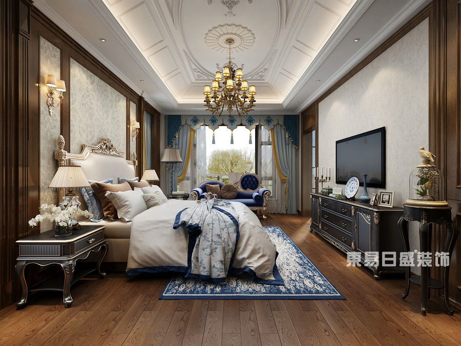 桂林自建别墅1600㎡中式和欧式混搭风格：主卧室装修设计效果图