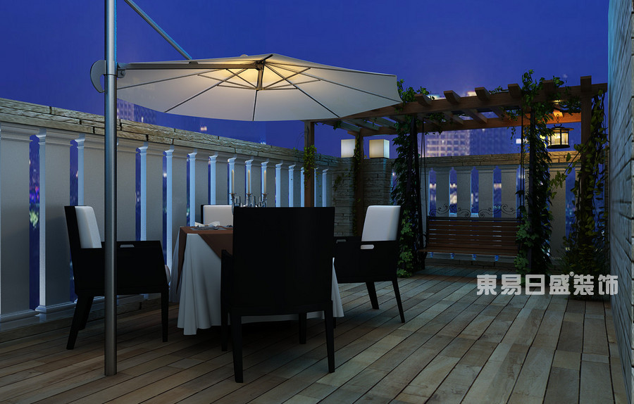 紫荆城顶楼复式200平米-现代美式风格-室外阳台装修效果图