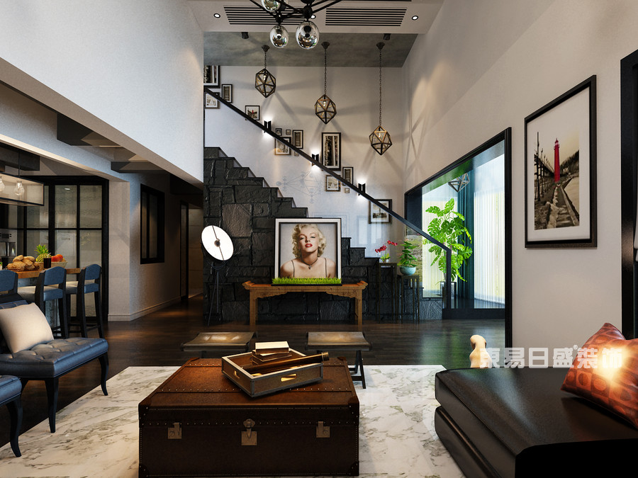 桂林鸿瑞•香格里拉花园复式楼300㎡现代风格：客厅楼梯装修设计效果图
