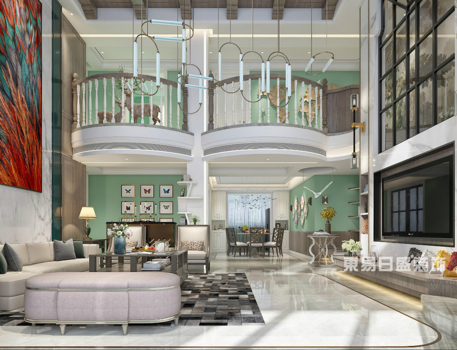 建业十八城-260平米-客厅-美式风格-装修效果图