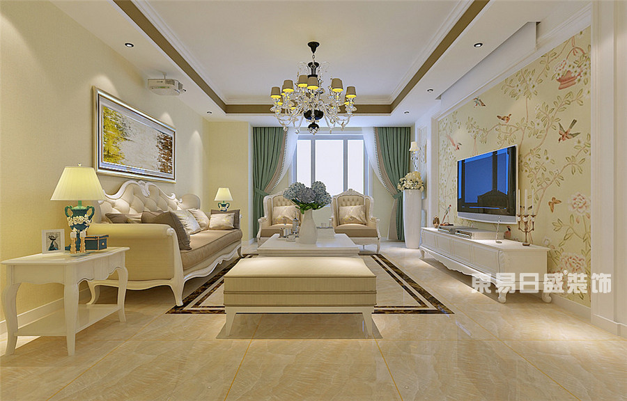 整个家具、灯具优雅简洁，突显简欧风格的高贵自然典雅的气质
