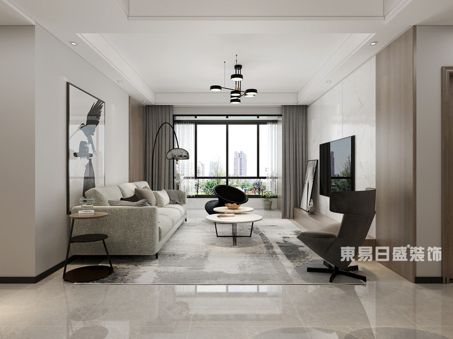 龙湾世家-123平米-客厅-现代简约-装修效果图