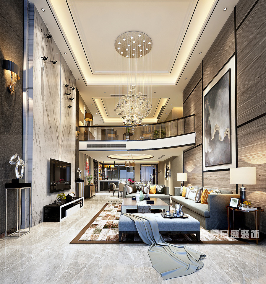 桂林国惠村复式楼385㎡现代混搭风格：客厅装修设计效果图
