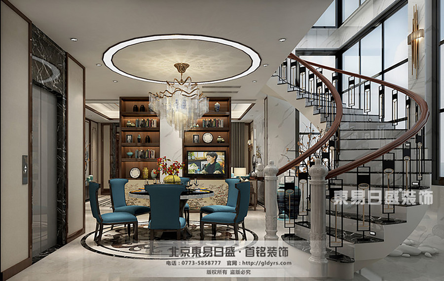 桂林信和信•原乡墅别墅500㎡新古典风格：餐厅楼梯装修设计效果图