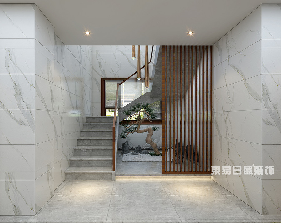 桂林华御公馆复式楼380㎡新中式风格：楼梯装修设计效果图