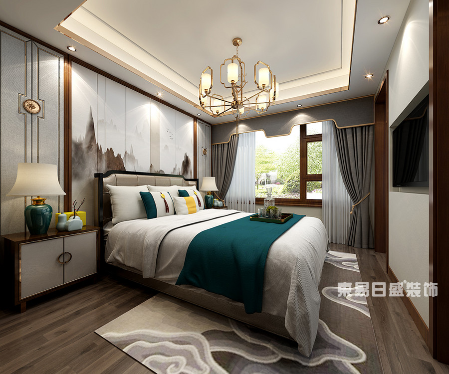 桂林华御公馆复式楼380㎡新中式风格：主卧室装修设计效果图